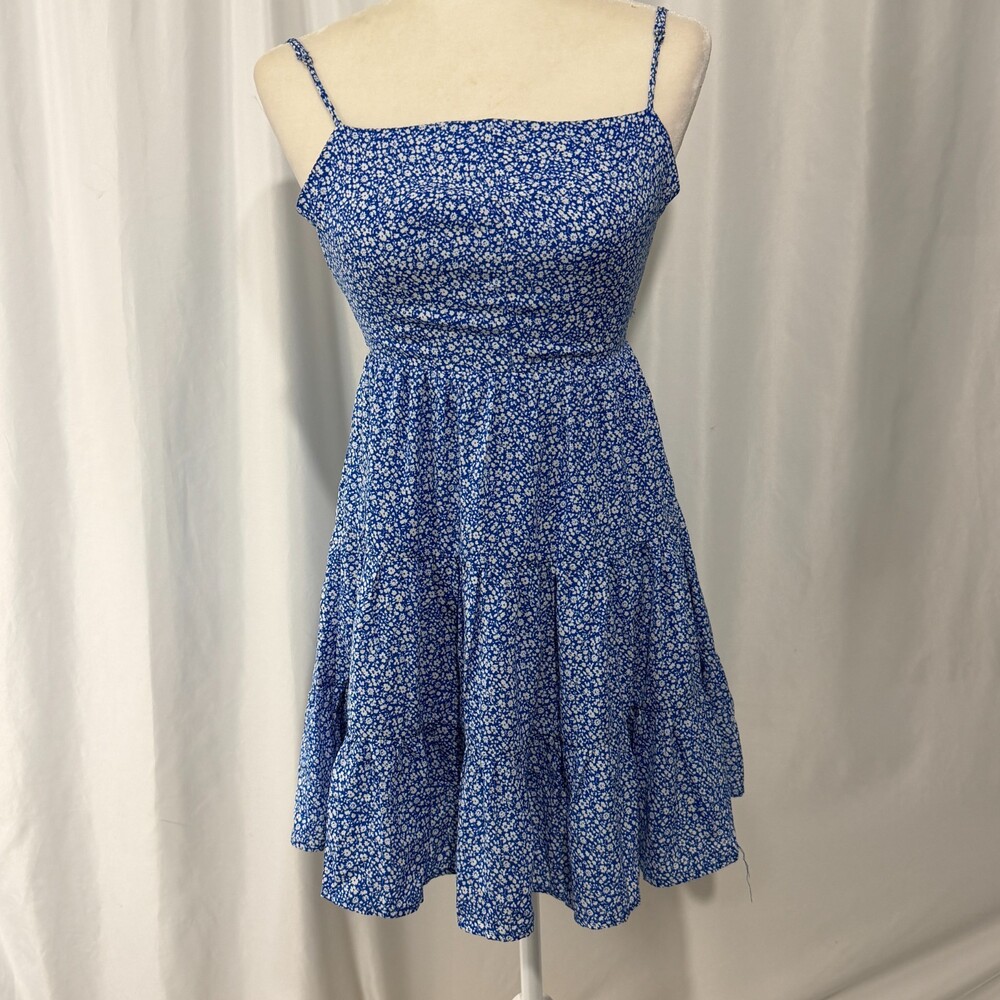 Hello Molly Ditsy Floral Tiered Cami Dress Sz 2 Royal Blue White Ruffle Mini